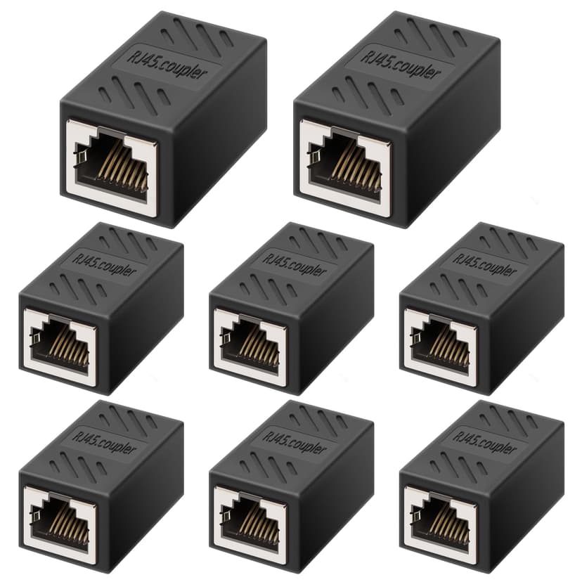 HIKLOKT RJ45 Ethernet Coupler, RJ45 Coupler, in Line Coupler for Cat7/Cat6/Cat5e/Cat5 Ethernet Cable Extender Adapter for Network Cabling Female to Female (8Pack Black)