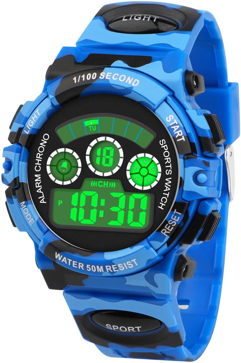 Edillas Kids Watches Boys Digital, 7 Colors 50M Waterproof Watches for Children Students Teenagers Sport Outdoor Multifunctional Wristwatches with Stopwatch/Alarm for Ages 7-15 Camo Blue