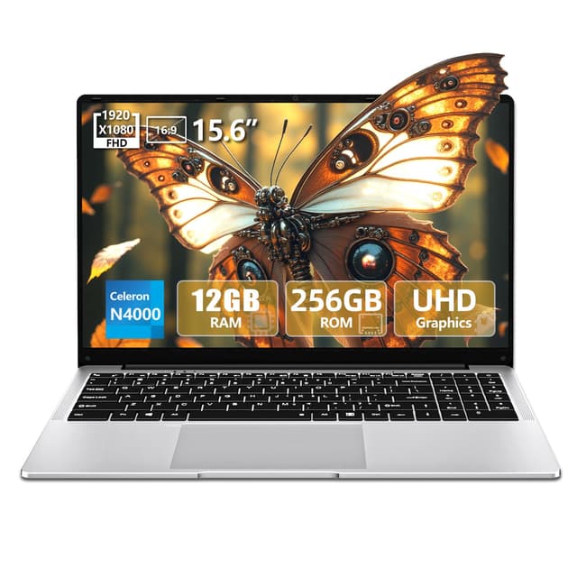 15.6 inch Laptop, Laptops with Celeron N4000, 2025 Gaming Laptop for 12GB LPDDR4 256GB SSD, IPS FHD 1920x1080, WiFi+BT4.2+Mini HDMI+TF Card Slot, Traditional Laptops Computers Convertible 180° Netbook