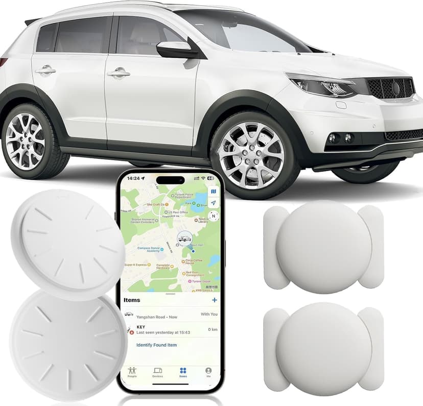 Dahetag Tracker Device for Vehicles,GPS Car Tracker,No Monthly Fee Car Locator Tracker Work with Apple Find My(iOS Only),Mini Hidden Car Tracker with Magnetic Case (White,2PCS)