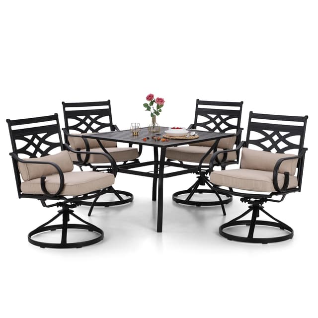 Sophia and William Swivel Patio Dining Set for 4, Outdoor Table and Chairs, Removable Seat Cushions, Black 37" Patio Dining Table
