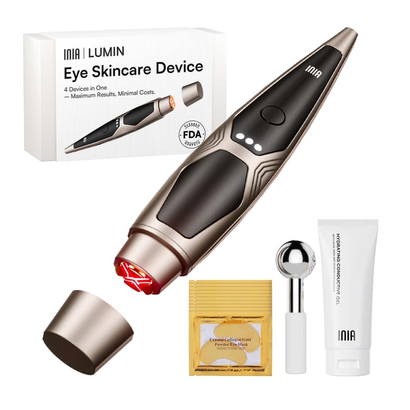 INIA Under-Eye Red Light Therapy for Face, 4-in-1 Beauty Device with Heat, Vibration, Massage & Red Light for Dark Circles, Puffiness & Skin Firming – Enhances Skincare Routine