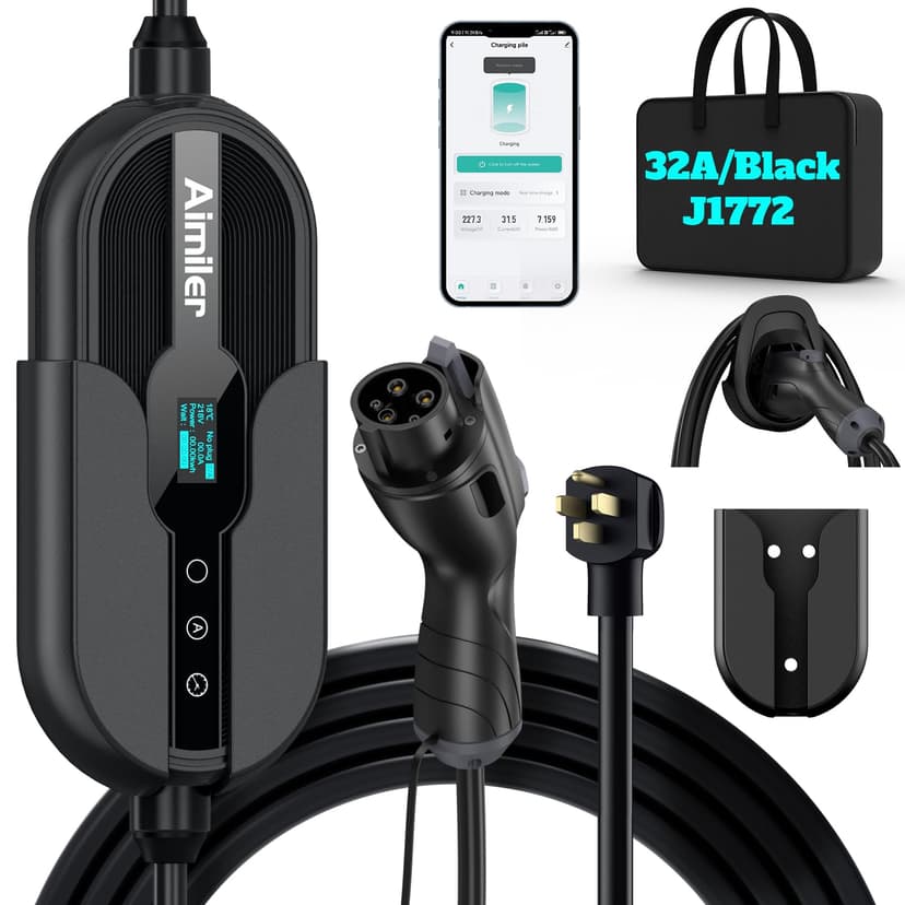 AIMILER Level 2 Electric Vehicle (EV) Charger(WIFI APP/Plug-play), 32A, 25ft Cable ETL Certified, 220V-240V NEMA 14-50P Plug EVSE w/ J1772 Connector, Portable EV Car Charging Stations for Home Level 2
