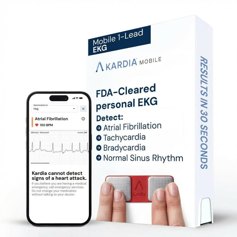 KardiaMobile 1-Lead EKG Monitor, Medical-Grade FDA-Cleared Personal Heart Monitor, Detects Normal, AFib & Arrhythmias, Unlimited Recordings, 30 Second Results, Works with most Smartphones, Pocket-size