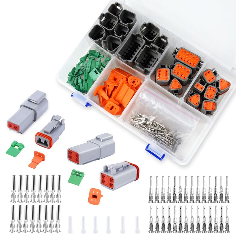 126PCS 6 Set Deutsch DT Connector Kit, 2 4 Pin Gray Waterproof Electrical Connector with Solid Contact and Seal Plug for Truck, Boat, Off-Road Vehicles, Agriculture, Marine, Motorcycle Wiring.