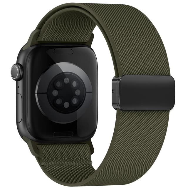 Stretchy Band Compatible with Apple Watch Band 40mm 38mm 41mm 42mm 44mm 45mm 46mm 49mm Women Men,Strong Magnetic Clasp Elastic Sport Strap for iWatch Series 11 10 9 8 7 6 5 4 3 2 1 Ultra SE/Army Green