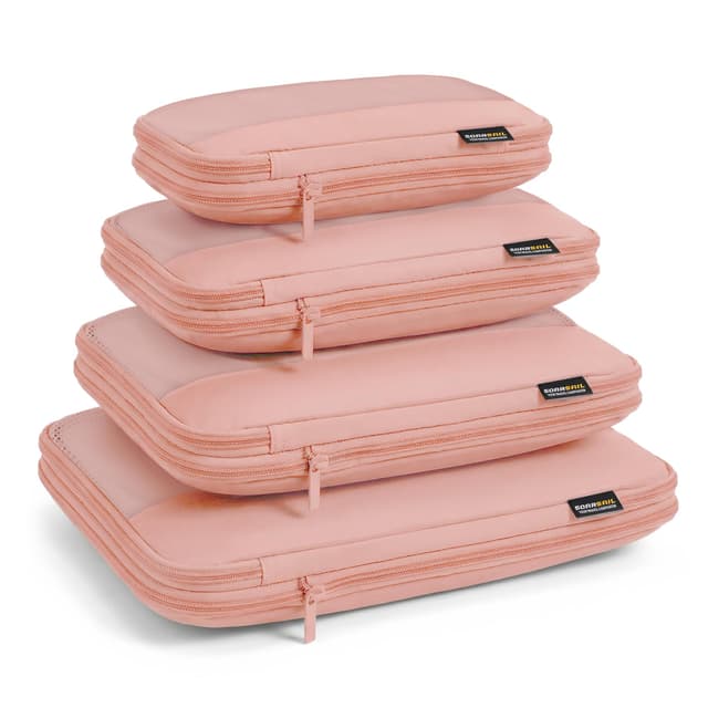 SOARSAIL 4 Piece Compression Packing Cubes for 3–7 Day Travel, Lightweight Travel Organizers with Breathable Mesh, Double-Zipper Packing Cubes for Carry-On & Suitcases (Dusty Pink)