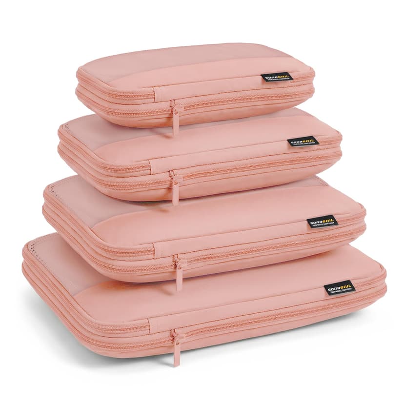 SOARSAIL 4 Piece Compression Packing Cubes for 3–7 Day Travel, Lightweight Travel Organizers with Breathable Mesh, Double-Zipper Packing Cubes for Carry-On & Suitcases (Dusty Pink)