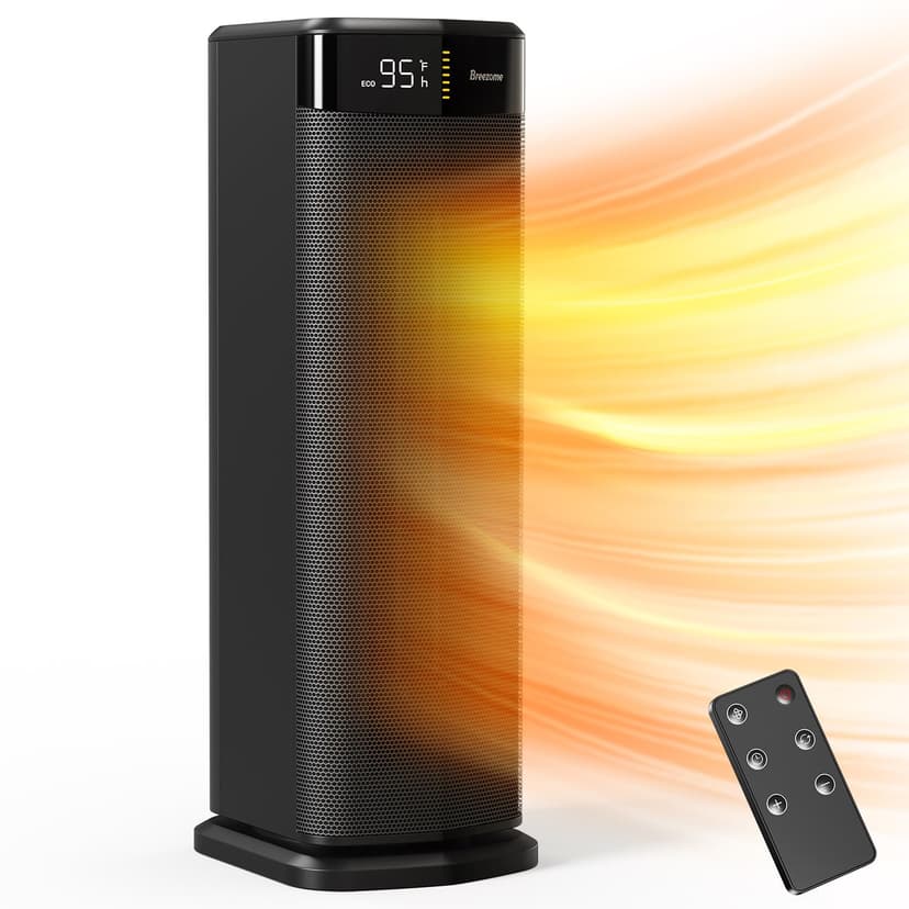 BREEZOME Space Heater for Indoor Use, 1500W Fast Heating Electric Heater with Thermostat & 24H Timer, 90°Oscillating PTC Ceramic Heater, Portable Room Heaters for Home Bedroom Office, Dark Grey