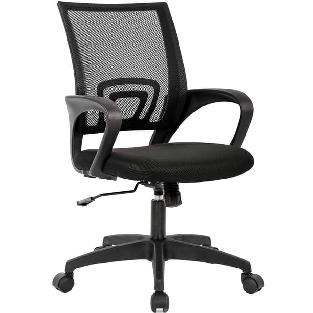 BestOffice | Ergonomic Office Chair | Mid-Back Swivel Desk Chair | Breathable Backrest & Lumbar Support | Adjustable Height | Sponge Seat | Rolling Wheels | Black | for Adults & Women