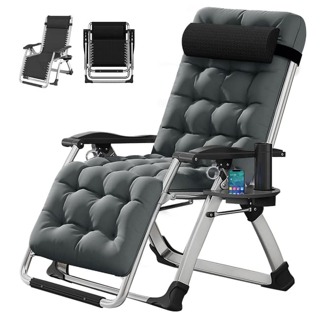 DoCred Zero Gravity Chair, Lawn Recliner, Reclining Patio Lounger Chair, Folding Portable Chaise with Detachable Soft Cushion, Cup Holder, Headrest