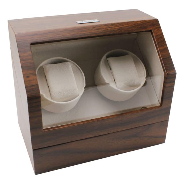Heiden Double Watch Winder in Walnut - Automatic Watch Window for 2 Watches - Japanese Motor - Zero Magenetization - Use Batteries or Adapter Dual Watch Winder for Automatic Watches for Rolex