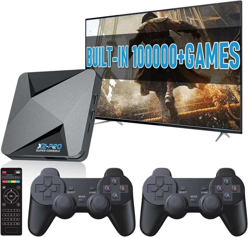 Kinhank Super Console X2 pro with 100000+Games Retro Game Console,Video Game Console with EmuELEC 4.6/Android 9.0 in 1, 2.4G+5G and BT 5.0,Compatible with 65+ Emulators,2 Controllers
