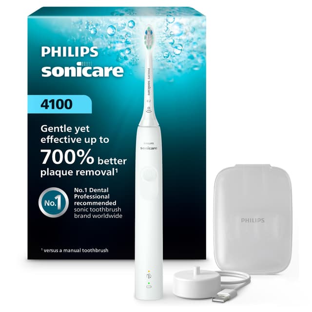 Philips Sonicare 4100 Rechargeable Electric Toothbrush, Advanced Plaque Removal, Pressure Sensor, Includes Brush Head Case, White BD5002AZ