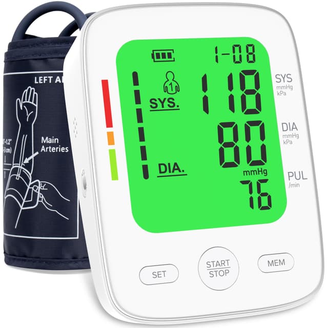 Blood Pressure Monitor for Home Use, Automatic Upper Arm Blood Pressure Machine with Large LCD Display, Adjustable Cuff (9 to 17 inches), 2 x 99 Memory Sets, Easy to use/Travel