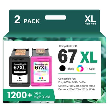 67XL 67 XL 6055e 2755e 2800e 2855e 6000 Ink Cartridges Black/Color Combo Pack Compatible for HP Printer DeskJet 6055e 2700 4155e 4255e 4100 2700e 2734e 2800 2852e Envy 6055e 6455e 6400 Series (2-Pack)