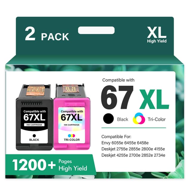 67XL 67 XL 6055e 2755e 2800e 2855e 6000 Ink Cartridges Black/Color Combo Pack Compatible for HP Printer DeskJet 6055e 2700 4155e 4255e 4100 2700e 2734e 2800 2852e Envy 6055e 6455e 6400 Series (2-Pack)