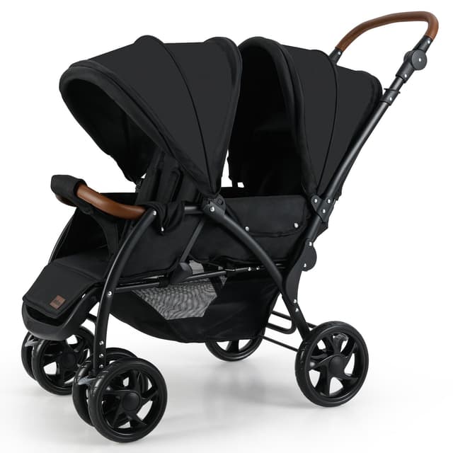 INFANS Double Stroller, Foldable Baby Tandem Stroller with Djustable Backrest Canopy Footrest, 5-Point Harness, Storage Basket, Convertible Compact Twin Stroller for Infants and Toddlers