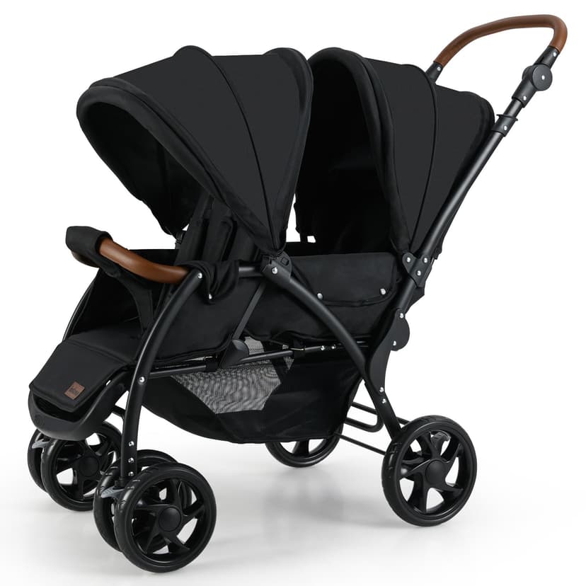 INFANS Double Stroller, Foldable Baby Tandem Stroller with Djustable Backrest Canopy Footrest, 5-Point Harness, Storage Basket, Convertible Compact Twin Stroller for Infants and Toddlers