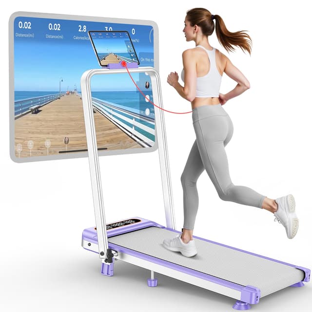 Walking Pad Treadmill with 10% Incline & Dual LED Display, 4 in 1 Walking Pad with Handle Bar, 3.5HP Foldable Treadmill with Incline, Treadmills for Home 350LBS, 4 Adjustable Incline, RGB Light