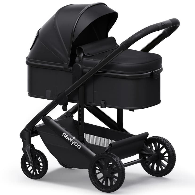 newyoo Infant Stroller with Bassinet Mode, Nestro 516M, Convertible Baby Strollers with Reversible Seat & Cup Holder, Coches para Bebes, 2-in-1 Rear-Facing Pram, Black