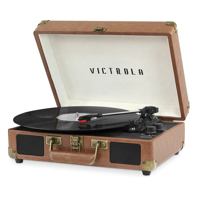 Victrola Journey Bluetooth Portable Suitcase Record Player – with Built-in Speakers, 3 Speed Vinyl Record Player, RCA Out, Headphone Jack (Brown)