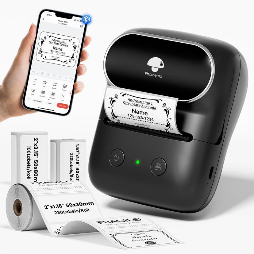 Phomemo Label Maker Machine with Tapes, Bluetooth Thermal Label Printer Easy to Use with Phones & PC, Address Label Maker for Small Business, Offcie, Home, 2 Inch Barcode Printer with 3 Label Rolls