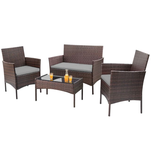 Homall 4 Pieces Outdoor Patio Furniture Sets Rattan Chair Wicker Set, Outdoor Indoor Use Backyard Porch Garden Poolside Balcony Furniture Sets (Grey)