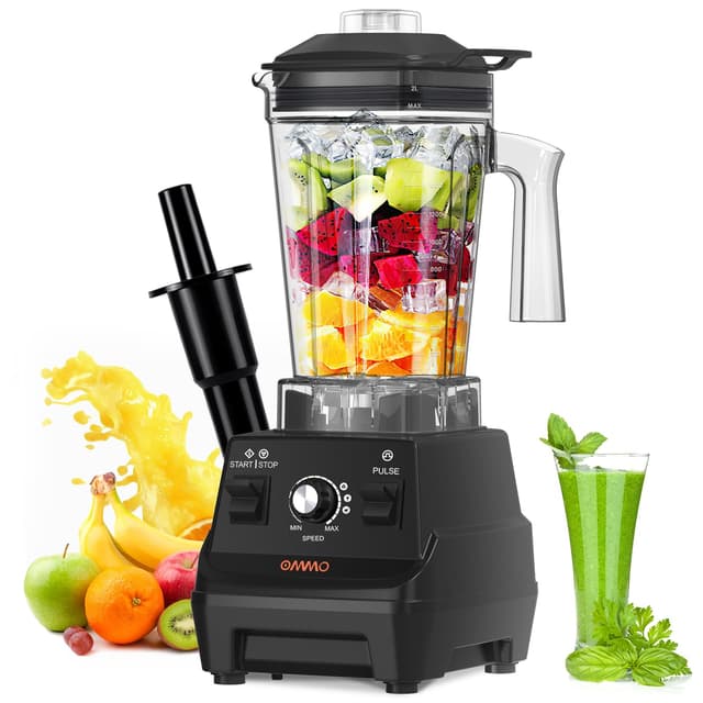 OMMO Blender 1800W, Professional High Speed Countertop Blender with Durable Stainless Steel Blades, 60oz BPA Free Blender for Shakes and Smoothies, Nuts, Ice and Fruits, Dishwasher Safe