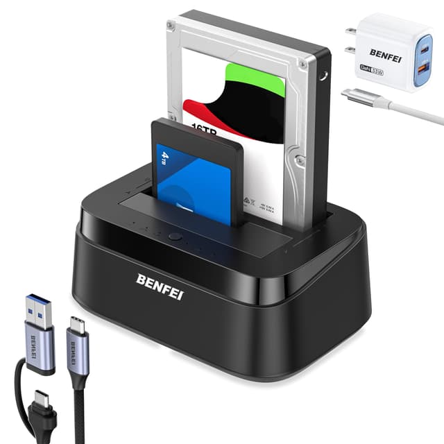 BENFEI Hard Drive Docking Station with UASP Offline Clone Function, USB C Dual Bay Dock for 2.5/3.5" HDD SSD, Up to 5Gbps | Tool Free Installation