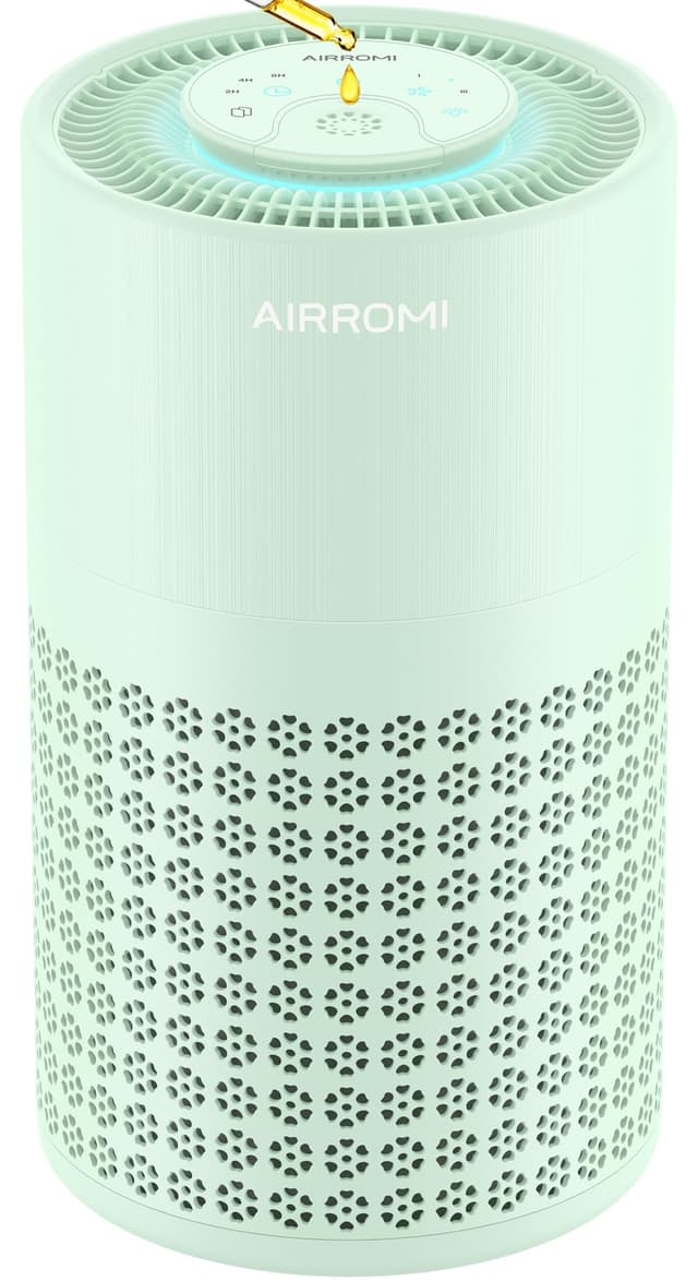 AIRROMI Air Purifier for Bedroom with HEPA 3-in-1 Filter, Pet Air Purifier for Home Cat Pee Smell, Covers Upto 990 Ft², Quiet 360°intake Air Cleaner for pet hair,allergies,Dust,Smoke A2001 Green
