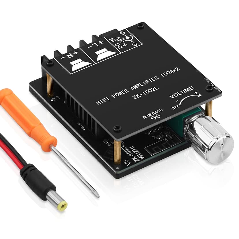 ZK-1002L 200W Audio Power Amplifier Board with Bluetooth and AUX Inputs, 2.0 Channel Stereo Mini Power Amplifier Receiver Module for Home DIY Speakers System, DC 5-24V