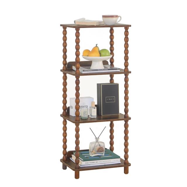 Fultyle Book Shelf, 4-Tier Bookshelf with Storage, Small Bookcase Display Shelves for Small Spaces, Bedroom, Living Room and Office with Solid Wood Legs (Rustic Brown)