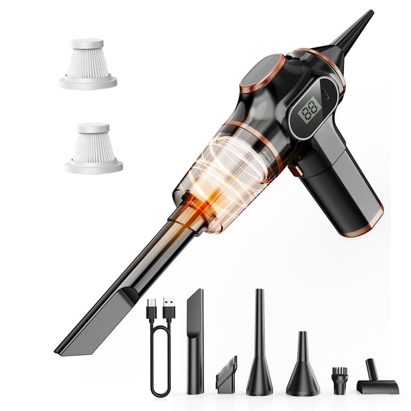 Nikocreos Portable Car Vacuum Cordless Mini Handheld Vacuums Cleaner High Power with LCD Display and Multi-Nozzles, Hand held Cleaners for Car, Home, Office, Sofa, Pet Hair,Keyboard (Black)