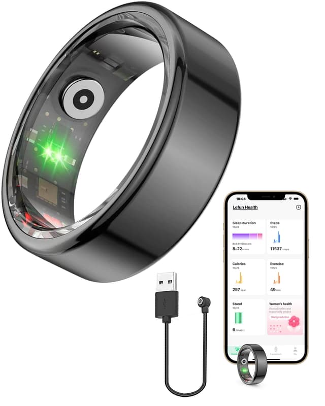 FREEZE2TRIM Vital Health Smart Ring Black Smart Ring for Women Vital Health Ring Smart Rings for Men with Fitness Tracking, Sleep Monitor, Heart Rate, Activity Tracking, App (Size 6)