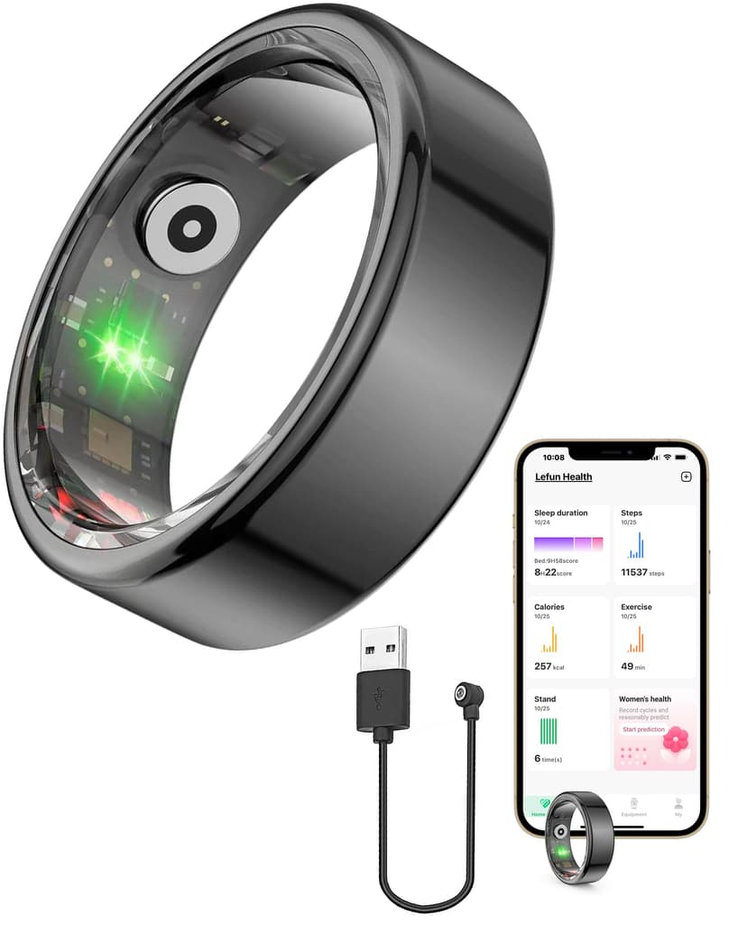 FREEZE2TRIM Vital Health Smart Ring Black Smart Ring for Women Vital Health Ring Smart Rings for Men with Fitness Tracking, Sleep Monitor, Heart Rate, Activity Tracking, App (Size 6)