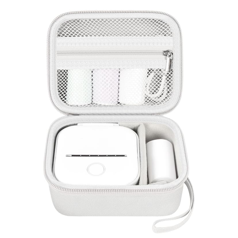 ANKHOH Label Maker Case for Memoking T02/ for Phomemo M02/ M02S/ M02 Pro/ Q30S/ for Ponek Mini Pocket Printer, Portable Sticker Printer Storage Holder Organizer Bag Paper&USB Cables, Box Only (White)