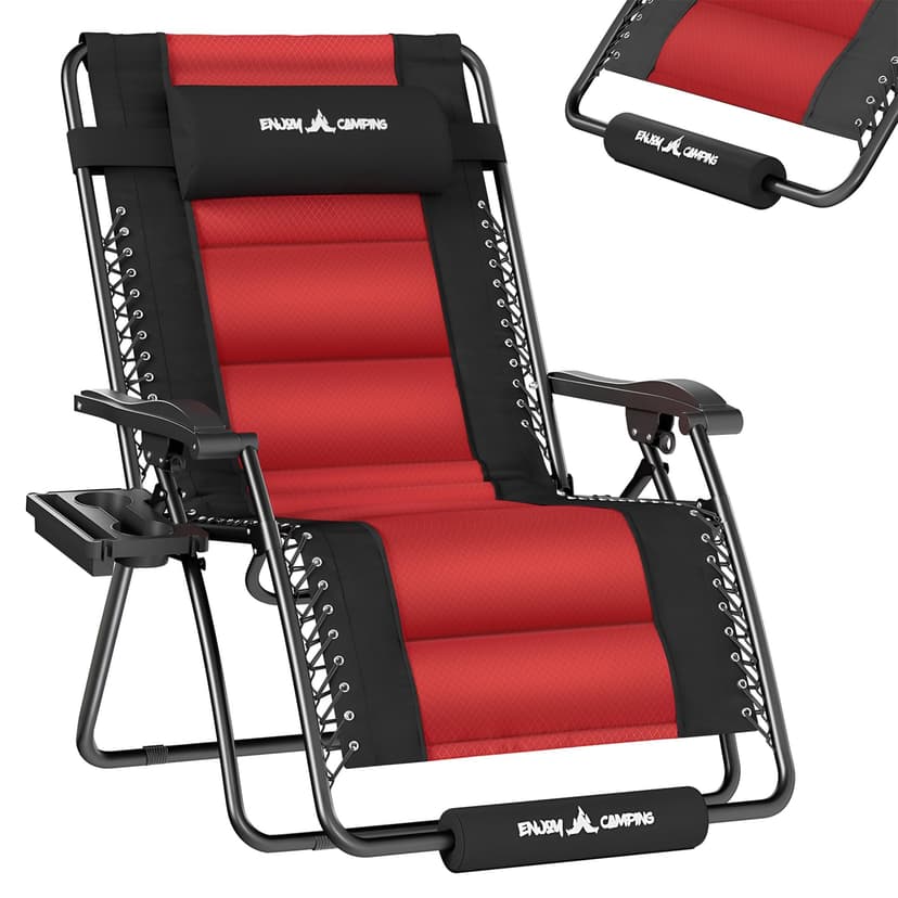 UDPATIO Oversized Zero Gravity Chair Outdoor, Anti Gravity Patio Padding Chairs Folding Adjustable with Cup Holder, Foot Pad & Padded Headrest, Supports 500lbs