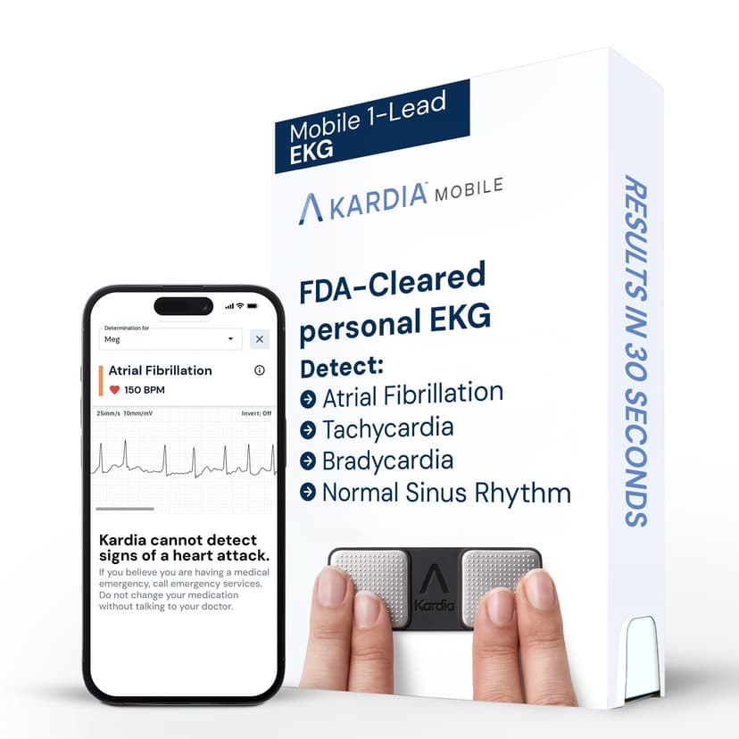 KardiaMobile 1-Lead EKG Monitor, Medical-Grade FDA-Cleared Personal Heart Monitor, Detects Normal, AFib & Arrhythmias, Unlimited Recordings, 30 Second Results, Works with most Smartphones, Pocket-size