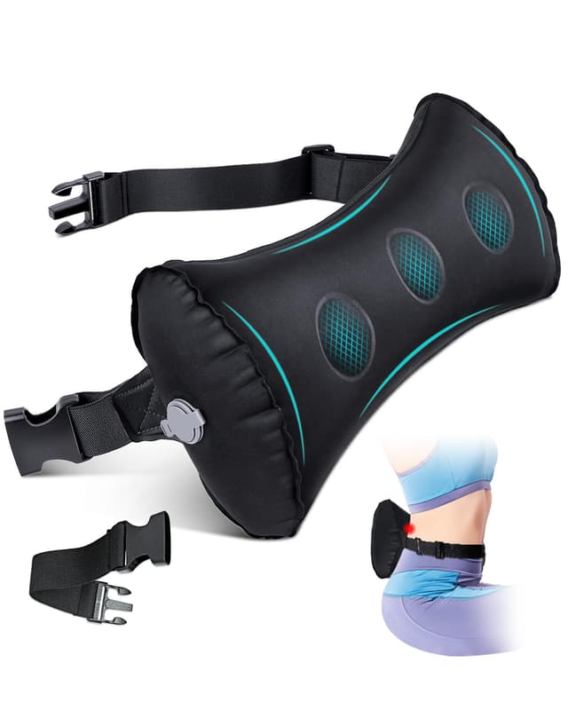 Inflatable Lumbar Pillow for Airplane Travel Lumbar Support Pillow for Car, Office Chair Back Support Office Chair Back Support for Reducing Lower Back Pain (Black)