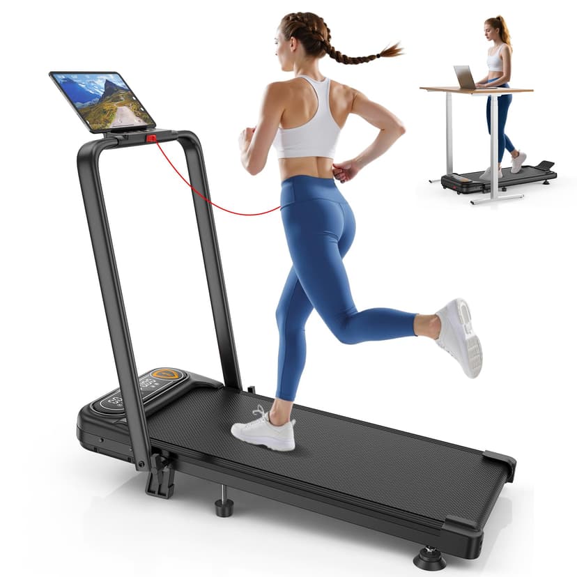 Foldable Treadmill with 10% Incline, Upgrade 3.5HP Low Noise Walking Pad Treadmill with Handle Bar, Trisomy 4 in 1 Portable Under Desk Treadmills for Home/Office, 350Lbs Capacity, APP & Remote Control