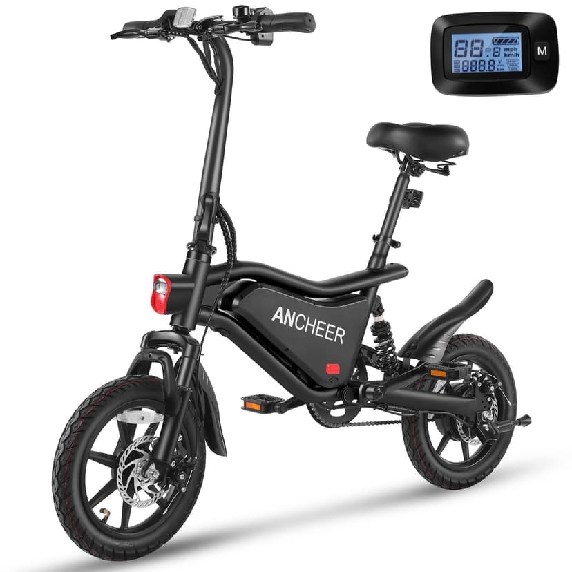 ANCHEER 14" Folding Electric Bike for Teens, 500W Max Motor, 22MPH City Ebike, Triple Shock Absorber, 48V 374Wh Battery, Brake Taillight, Cruise Control, Electric Bicycle for Adults, UL2849 Compliant