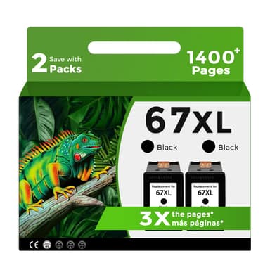Relcolor 67XL Black Ink Cartridge Replacement for HP 67 XL 2 Pack for HP67 HP67XL for 2855e 2827e 2700 2755e 4100 4255e 6400 2852e 2752e 2700e 4227e 4100e 4155e 6455e 6000 6400e 2742e 2734e 6458e 4200