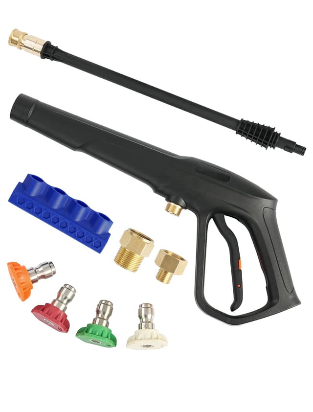 FOOCO Pressure Washer Gun Set, Max W.P. 2320PSI, B.P. 5000PSI, Replacement for Ryobi Powerstroke Greenworks, M22-14mm & M22-15mm Fitting, 4 Stainless Steel Nozzle Tips & Holder