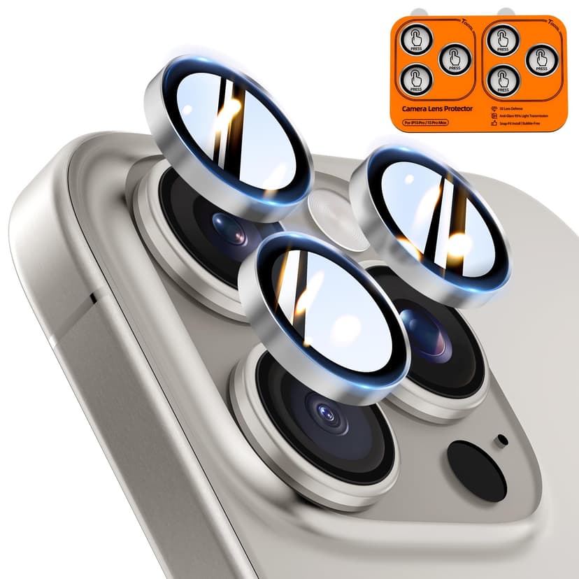 TOCOL for iPhone 15 Pro Max Camera Lens Protector/iPhone 15 Pro Camera Lens Protector Tempered Glass HD Individual Scratch Resistant Cover Accessories Case Friendly 2 Pack（Gray）