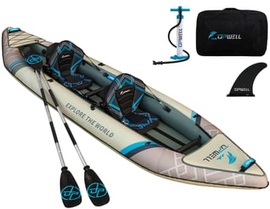 13'6" Inflatable Kayak with Drop Stitch Floor 1 Person 2 Person Adult Blow up Kayaks Foldable Pedal Boat Canoe, Desert Sand