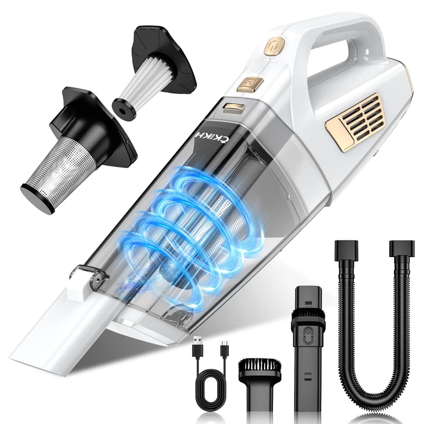 CKIKH Handheld Vacuum Cordless, 15000PA Strong Suction Hand Held Car Vacuum Cleaner Portable with Multi-Nozzles & Washable Filter, Lightweight Dust Busters Rechargeable for Home, Car, Office, Pets