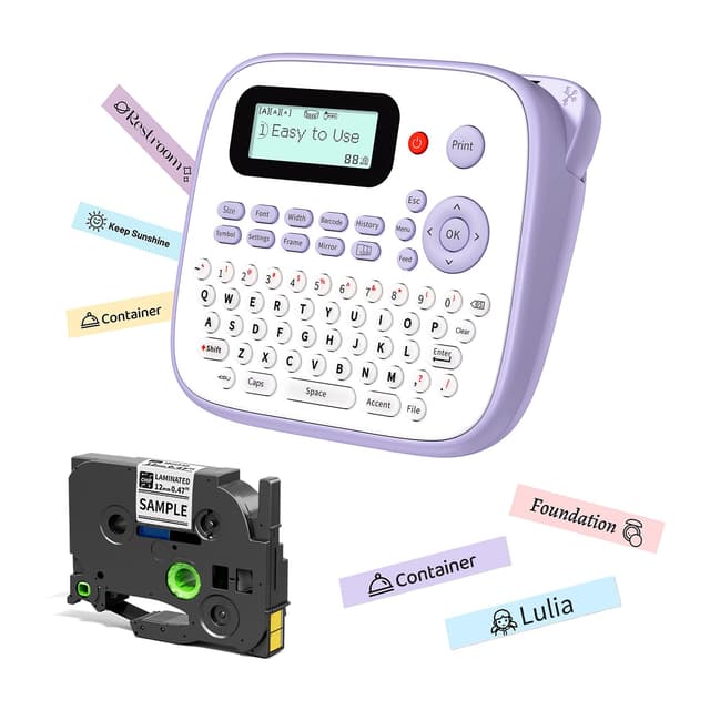 EazeID Label Maker Machine with-Tape Waterproof, Desktop Label Maker, Portable Labelmaker Purple for Teachers Kids Classroom, Labeler with Multiple Symbols &Fonts for Home Office School Use, D210S