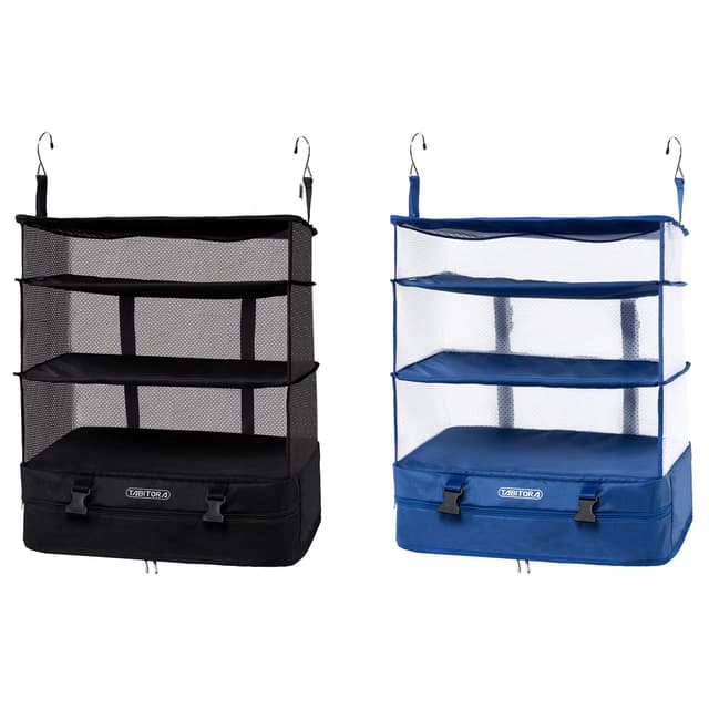 TABITORA Portable Hanging Travel Shelves Bag Packing Cube Organizer Suitcase Storage Large Capacity black+blue XL