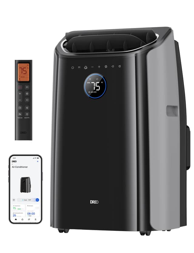 DREO Portable Air Conditioners, 12000 BTU ASHRAE (8000 BTU DOE) Smart AC Unit for Room with Drainage-free Cooling, APP/Voice/Remote, Fan & Dehumidifier, Quiet Standing AC for Bedroom, AC515S New